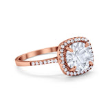 Halo Wedding Engagement Ring Round Rose Tone, Simulated CZ 925 Sterling Silver