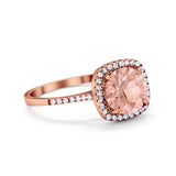 Halo Wedding Engagement Ring Round Rose Tone, Simulated Morganite CZ 925 Sterling Silver