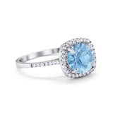 Halo Wedding Engagement Ring Round Simulated Aquamarine CZ 925 Sterling Silver