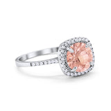 Halo Engagement Ring Round Simulated Morganite CZ 925 Sterling Silver