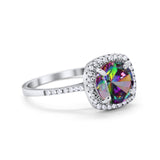 Halo Wedding Engagement Ring Round Simulated Rainbow CZ 925 Sterling Silver