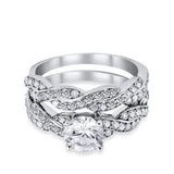 Art Deco Bridal Set Two Piece Braided Ring Simulated CZ 925 Sterling Silver