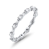 Full Eternity Wedding Ring Baguette Round Simulated CZ 925 Sterling Silver