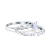 Wedding Bridal Piece Ring Princess Cut Baguette Simulated Cubic Zirconia 925 Sterling Silver