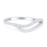 Wave Ring Half Eternity Round Simulated Cubic Zirconia 925 Sterling Silver (7mm)