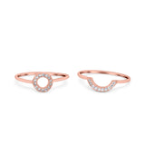 O Ring Band Set Open Circle Piece Round Rose Tone, Simulated CZ 925 Sterling Silver
