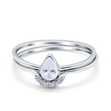 Teardrop Ring Band Piece Bridal Set Pear Simulated Cubic Zirconia 925 Sterling Silver