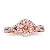 Halo Twisted Engagement Ring Rose Tone, Simulated Morganite CZ 925 Sterling Silver