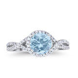Halo Twisted Engagement Ring Simulated Aquamarine CZ 925 Sterling Silver