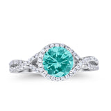 Round Twisted Engagement Ring Simulated Paraiba Tourmaline CZ 925 Sterling Silver