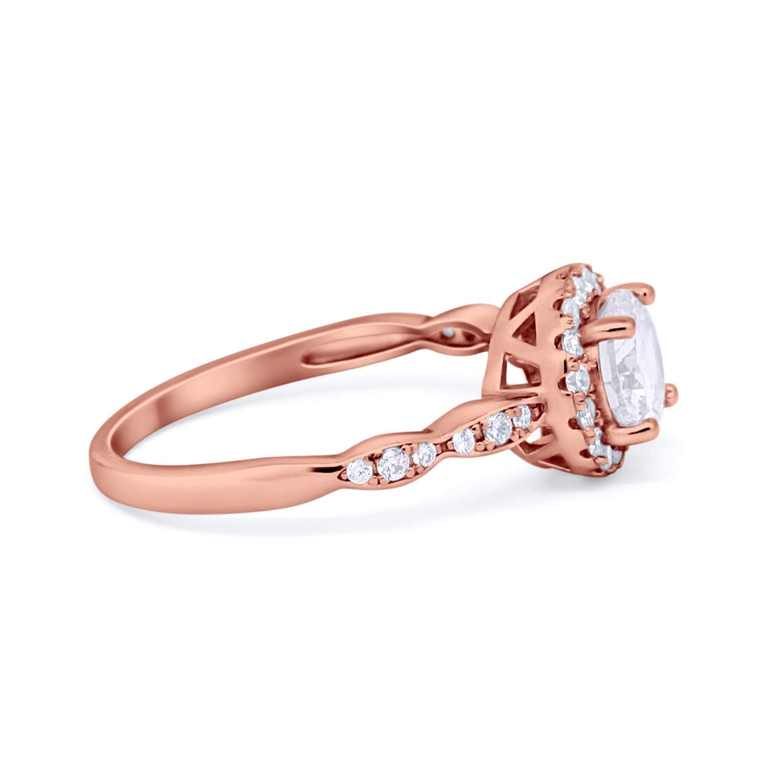 Art Deco Design Engagement Ring Rose Tone, Simulated Cubic Zirconia 925 Sterling Silver