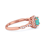 Art Deco Engagement Ring Round Rose Tone, Simulated Paraiba Tourmaline CZ 925 Sterling Silver