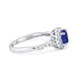 Art Deco Design Engagement Ring Simulated Blue Sapphire CZ 925 Sterling Silver