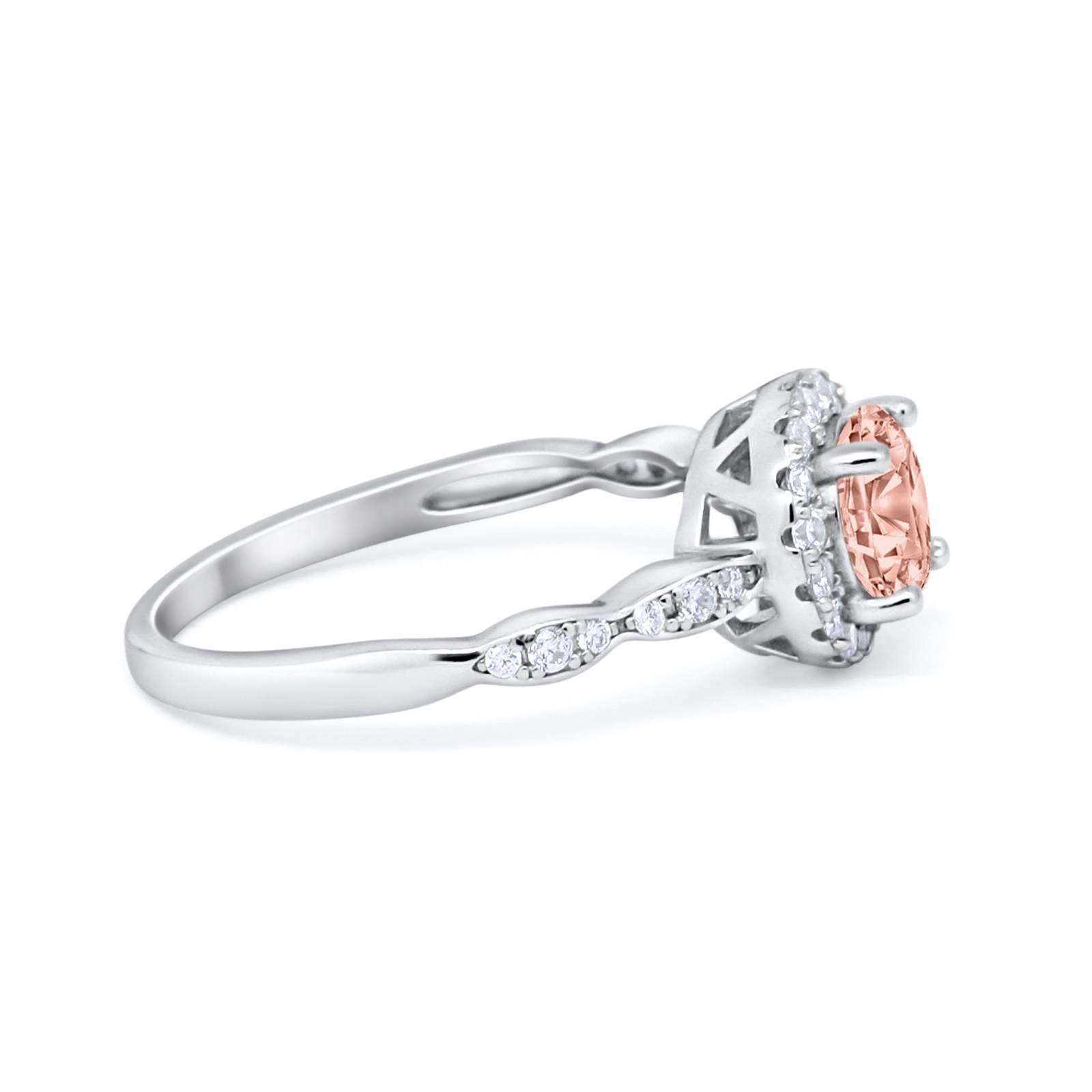 Art Deco Design Engagement Ring Simulated Morganite CZ 925 Sterling Silver