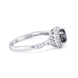 Art Deco Design Engagement Ring Simulated Rainbow CZ 925 Sterling Silver