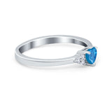 Engagement Heart Promise Ring Round Simulated Blue Topaz CZ 925 Sterling Silver