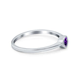 Petite Dainty Wedding Ring Bezel Simulated Amethyst CZ 925 Sterling Silver