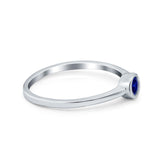 Petite Dainty Wedding Ring Bezel Simulated Blue Sapphire CZ 925 Sterling Silver
