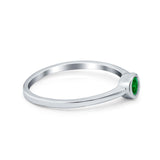 Petite Dainty Wedding Ring Bezel Simulated Green Emerald CZ 925 Sterling Silver