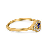 Evil Eye Ring Pave Yellow Tone, Simulated Blue Sapphire CZ 925 Sterling Silver