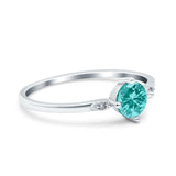 Three Stone Art Deco Engagement Ring Round Simulated Paraiba Tourmaline CZ 925 Sterling Silver