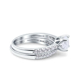 Art Deco Two Piece Wedding Bridal Ring Band Round Simulated Cubic Zirconia 925 Sterling Silver