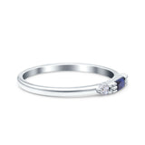 Simple Baguette Shape Wedding Ring Simulated Blue Sapphire CZ 925 Sterling Silve