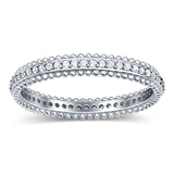Full Eternity Band Wedding Ring Round Simulated Cubic Zirconia 925 Sterling Silver (3mm)