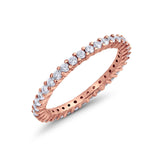 Full Eternity Wedding  Round Rose Tone, Simulated Cubic Zirconia Ring 925 Sterling Silver