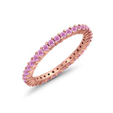 Full Eternity Wedding Round Rose Tone, Simulated Pink CZ Ring 925 Sterling Silver