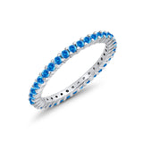 Full Eternity Wedding Band Round Simulated Blue Topaz CZ Ring 925 Sterling Silver