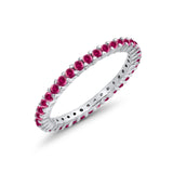 Full Eternity Wedding Band Round Simulated Ruby CZ Ring 925 Sterling Silver