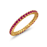 Full Eternity Wedding Band Round Yellow Tone, Simulated Ruby CZ Ring 925 Sterling Silver