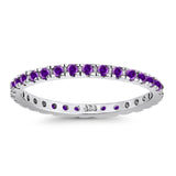 Stackable Ring Round Eternity Simulated Amethyst CZ 925 Sterling Silver