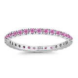 Stackable Ring Round Eternity Simulated Pink CZ 925 Sterling Silver