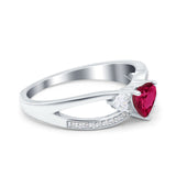 Heart Three Stone Art Deco Simulated Ruby CZ Engagement Promise Ring 925 Sterling Silver