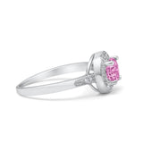 Halo Art Deco Wedding Engagement Ring Round Simulated Pink CZ 925 Sterling Silver