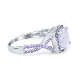 Cushion Wedding Ring Simulated Amethyst Cubic Zirconia 925 Sterling Silver