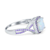 Cushion Wedding Ring Lab Created White Opal 925 Sterling Silver