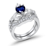 Wedding Piece Rings Heart Simulated Simulated Blue Sapphire CZ 925 Sterling Silver