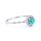 Petite Dainty Wedding Ring Simulated Paraiba Tourmaline CZ 925 Sterling Silver