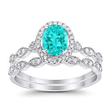 Halo Oval Art Deco Simulated Paraiba Tourmaline CZ Ring Solid 925 Sterling Silver