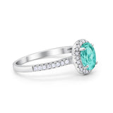 Halo Oval Engagement Ring Simulated Paraiba Tourmaline CZ 925 Sterling Silver