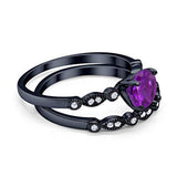 Art Deco Engagement Piece Ring Black Tone, Simulated Amethyst CZ 925 Sterling Silver
