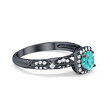 Halo Engagement Bridal Ring Black Tone, Simulated Paraiba Tourmaline CZ 925 Sterling Silver