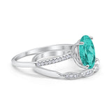 Two Piece Oval Bridal Wedding Ring Simulated Paraiba Tourmaline CZ 925 Sterling Silver
