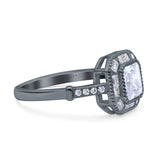 Art Deco Cushion Engagement Bezel Ring Black Tone, Simulated CZ Solid 925 Sterling Silver