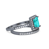 Radiant Cut Engagement Piece Ring Black Tone, Simulated Paraiba Tourmaline 925 Sterling Silver