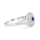 Antique Style Engagement Ring Round Simulated Blue Sapphire CZ 925 Sterling Silver