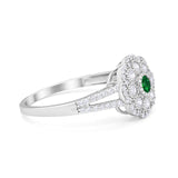 Antique Style Engagement Ring Round Simulated Green Emerald CZ 925 Sterling Silver
